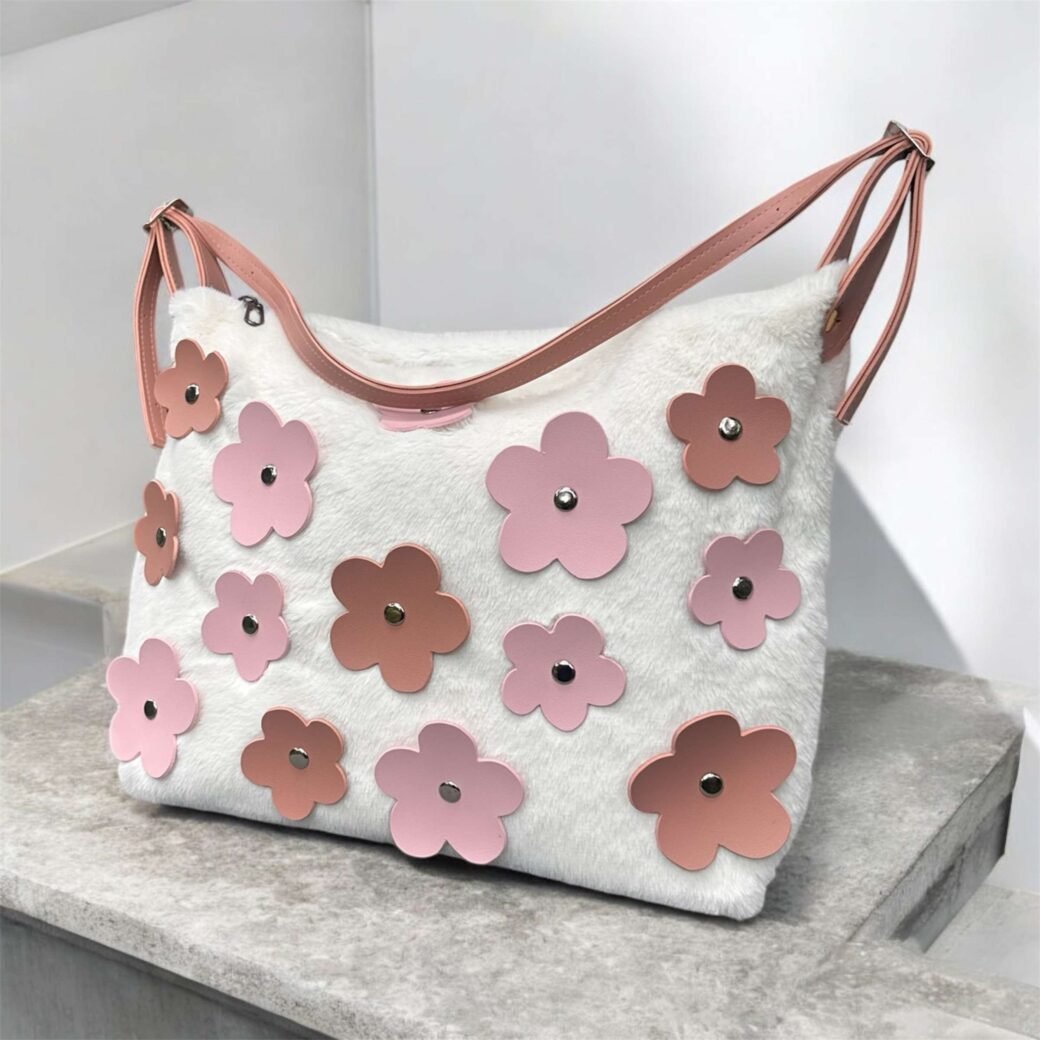 Pink Floral Fur Bag - Image 4